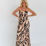 Zyan Strapless Printed Maxi Dress - Sunburn Tiger