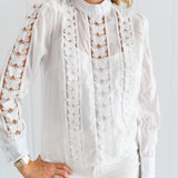 Liona Long Sleeve Butterfly Lace Blouse - White