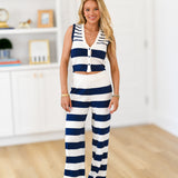 Seline Striped Sweater Pants - Off White/Navy