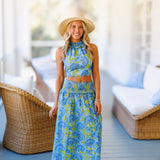 Kimberly Floral Ruffle Skirt Top Set - Blue/Green