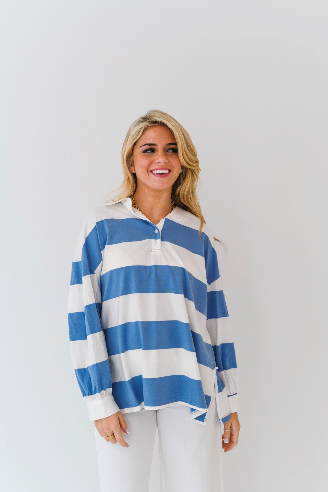 Analisa Striped Long Sleeve Top-Blue