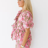 Sally Tie Front and Shorts Set - Pink