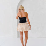 Aubrey Smocking Detail Mini Dress - Black Beige