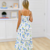 Christy Tiered Maxi Dress - Ivory/Blue