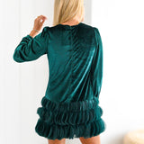 Tessa Velvet Ruffle Dress-Emerald Green