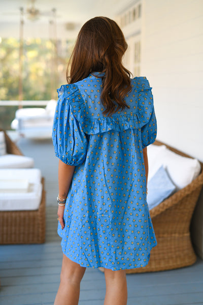 Reagan Puff Sleeve Mini Dress - Blue