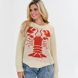 Layla Chunky Knit Lobster Sweater-Sand/Red