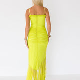 Cierra Mesh Ruffle Maxi Dress - Lime