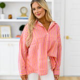 Izzy Striped Button Down Top -  Pink/Orange Thick Striped