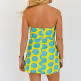 Shyla Strapless Mini Dress - Lime/Turquoise Polka Dots