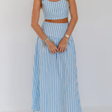 Clova Maxi Skirt Set - Baby Blue/White Stripes