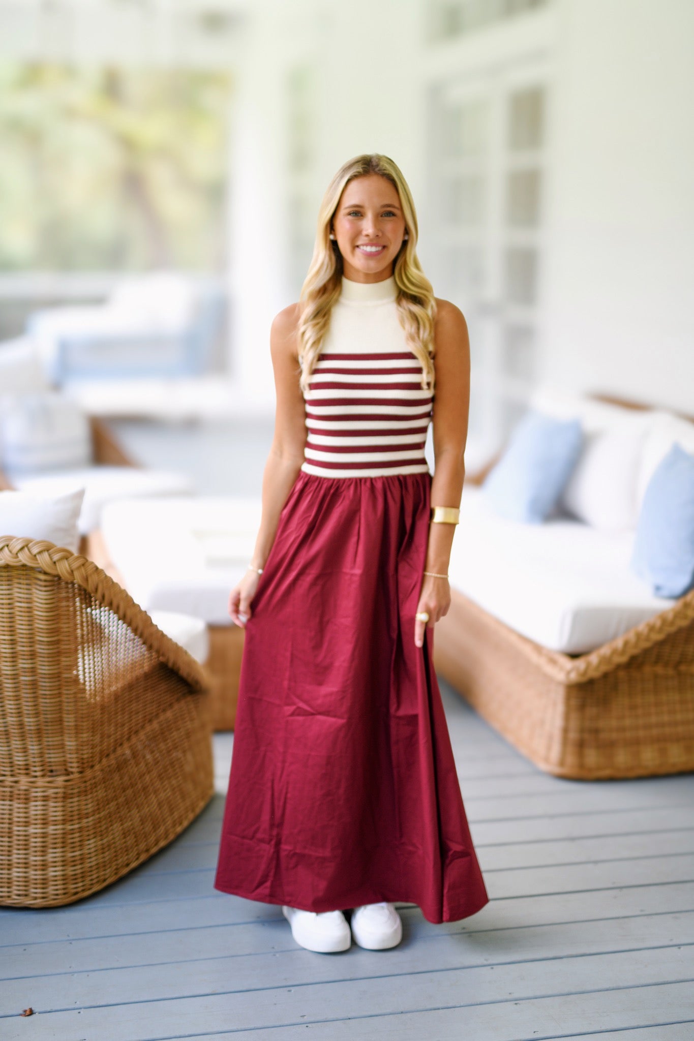 Susan Stripe Knit Midi Dress - Burgundy