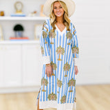 Bella Maxi Contrast Dress - Baby Blue/White Palm