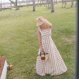 Elise Stripe Maxi Dress - White/Taupe