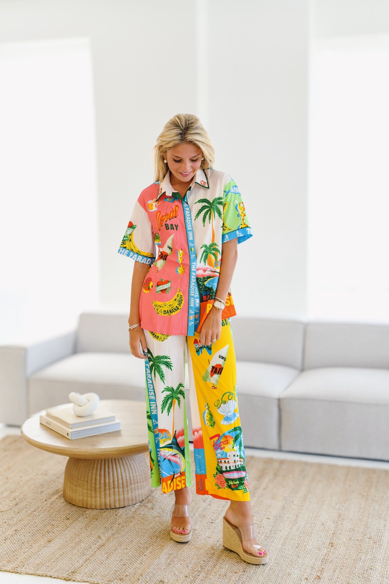 Tropical Pants and Button Up Set-Multi