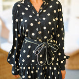 Rey Belted Polka Dot Dress-Black/Cream