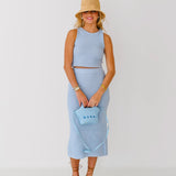 Kinsey Ribbed Sweater Midi Skirt-Baby Blue