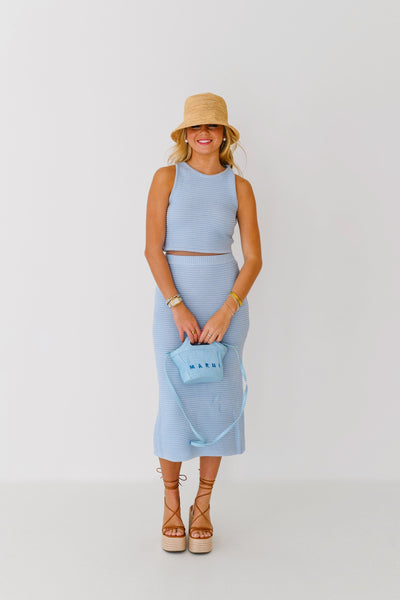 Kinsey Ribbed Sweater Midi Skirt-Baby Blue