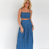 Alana Maxi Skirt Set - Navy/White Gingham