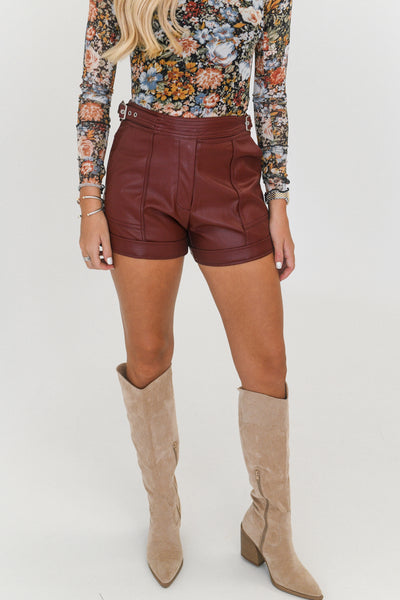 Bea Leather Shorts - Burgundy