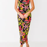 Victoria Halter Neck Maxi Dress - Black Multi Tropical