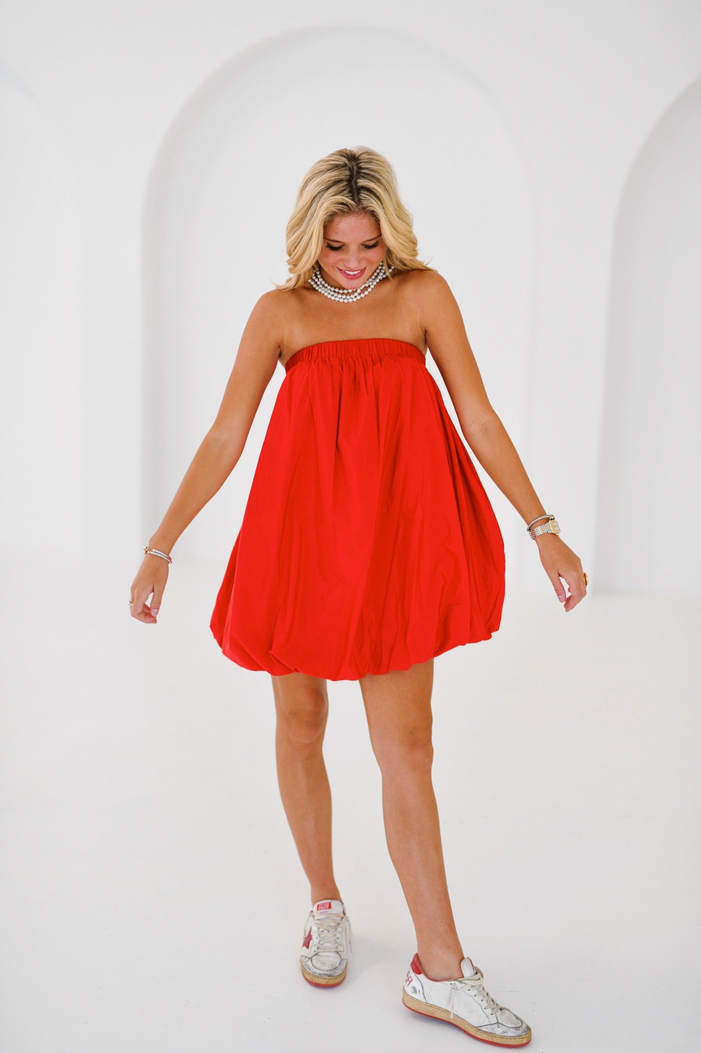 Audrey Bubble Mini Dress - Red