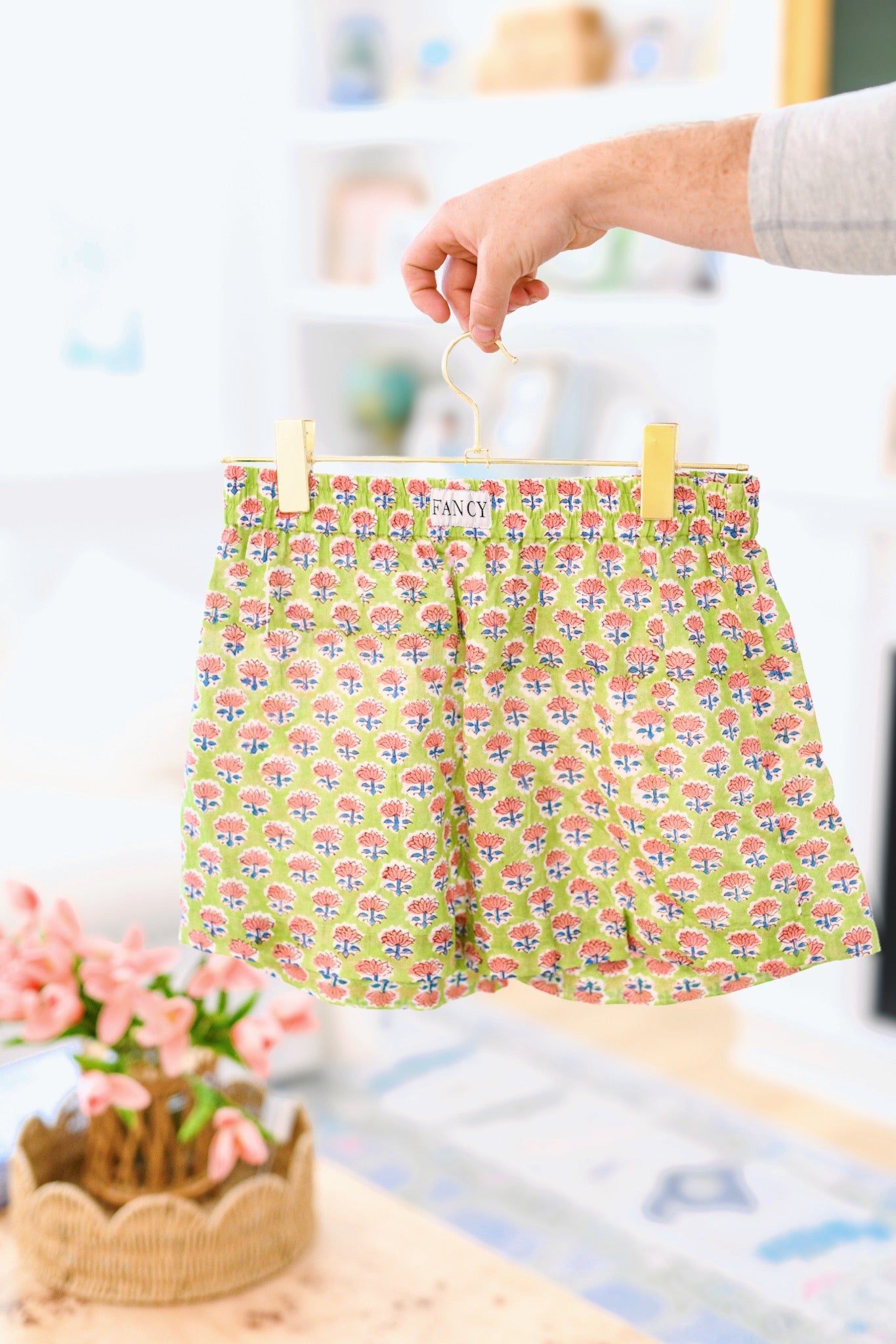 Tegan Boxer Shorts - Lime Green Block Print