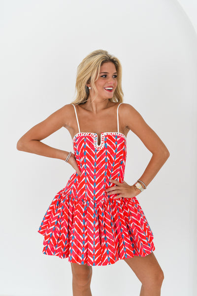 Nicole Sweetheart Dress - Red/Blue