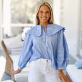 Leah Wide Collar Top - Blue