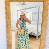 Isa Floral Ruffle Skirt Top Set - Blue/Green
