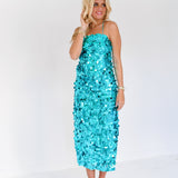 Monique Sequin Spaghetti Strap Midi Dress - Turquoise