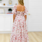 Floral Ruched Tiered Midi Dress - Rose