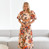 Ivey Floral Midi Skirt Set-Taupe Multi