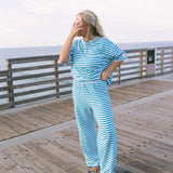 Fancy Buttoned Striped Short Sleeve Top