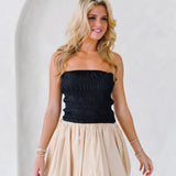 Aubrey Smocking Detail Mini Dress - Black Beige