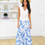 Hazel Flowy Maxi Skirt-Off White/Blue