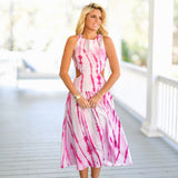 Maggie Drop Waist Cut Out Midi Dress -Pink Tie-Dye