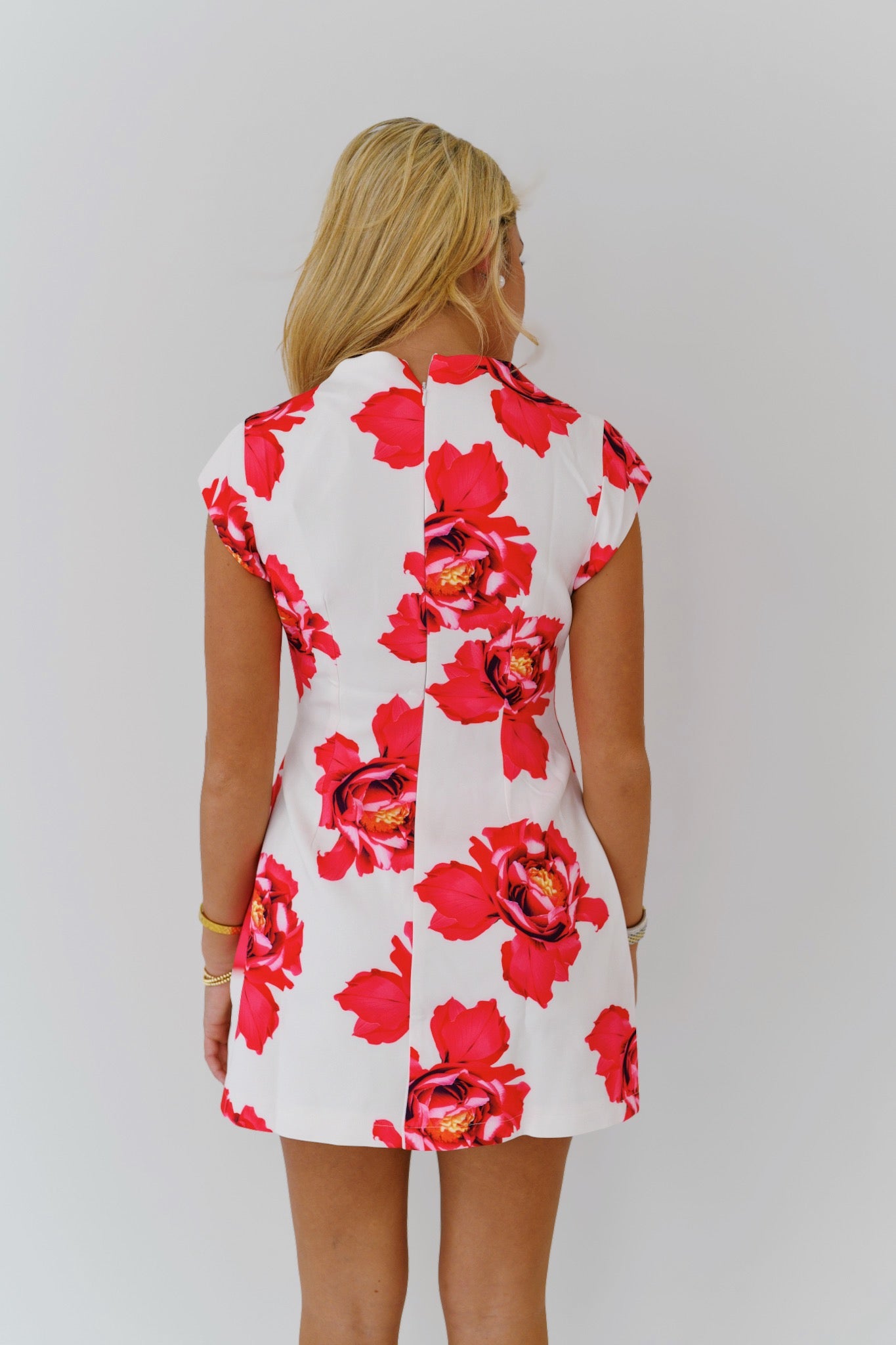 Taylor Floral Boat Neck Mini Dress-Red