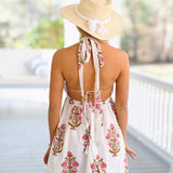 Hillary Frill Halter Mini Dress - White/Pink Floral