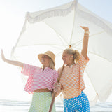 Fancy Buttoned Striped Short Sleeve Top