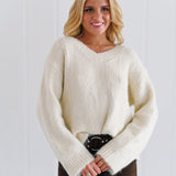 Calista V-Neck Fizzy Oversized Sweater - Ivory