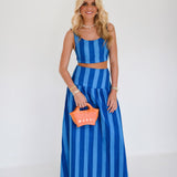 Willow Maxi Skirt Set - Blue Tone Stripes