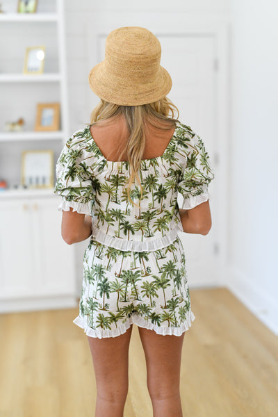 Annie Palm Ruffle Trim Set - white/green (PREORDER 1.5 WEEKS)