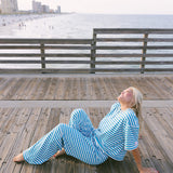 Fancy Buttoned Striped Short Sleeve Top
