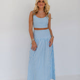 Clova Maxi Skirt Set - Baby Blue/White Stripes