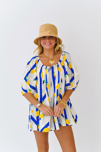 Lexi Yellow Limes Striped Romper - Navy/Yellow Multi