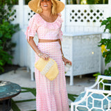 Cabana Ruffle Skirt Set - Baby Pink Blockprint (PREORDER)