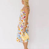 Ellie Shoulder Tie Midi Dress - Cream/Multi