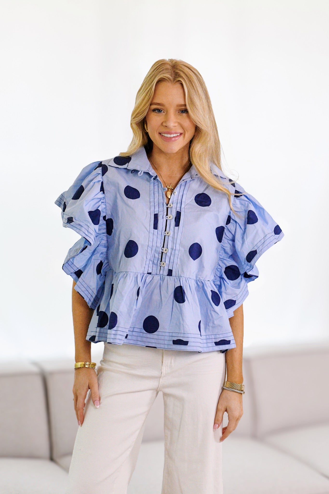 Marilyn Polka Dot Top - Blue/Navy