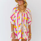 Millie Yellow Limes Striped Romper - White/Pink